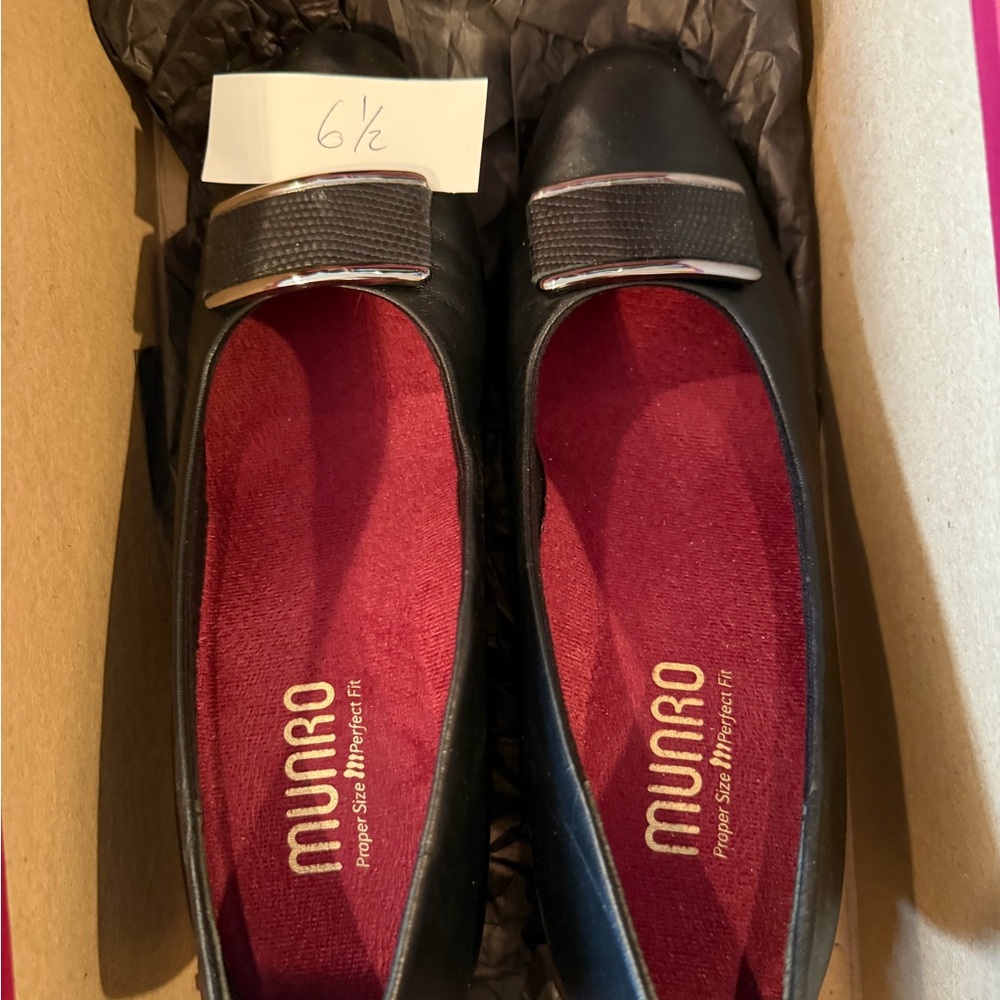 Munro Black Flats with Metallic Detail